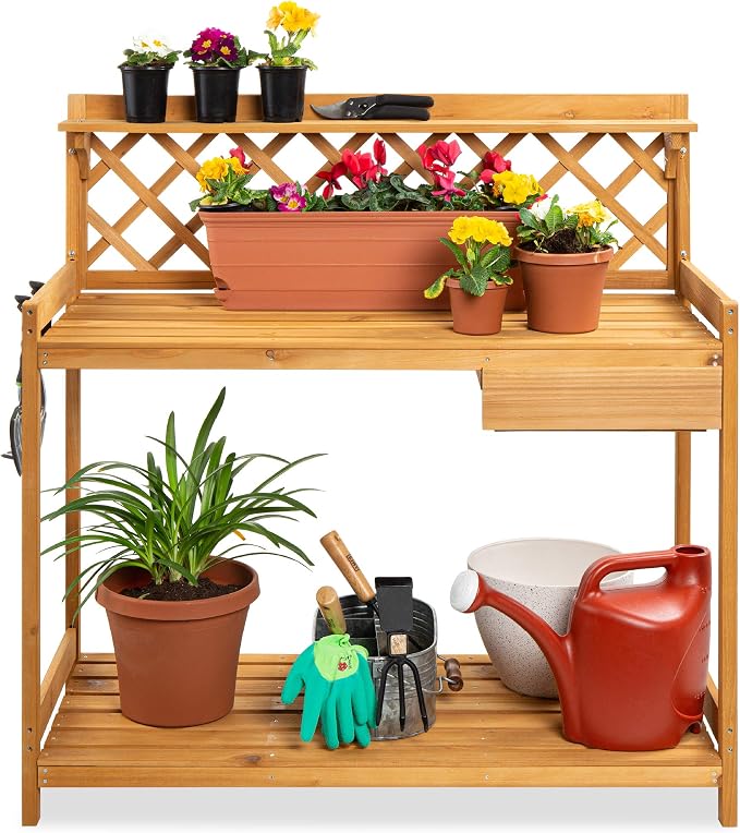 Best Choice Products Outdoor Garden Potting Bench, Wooden Workstation Table by BestChoiceProducts