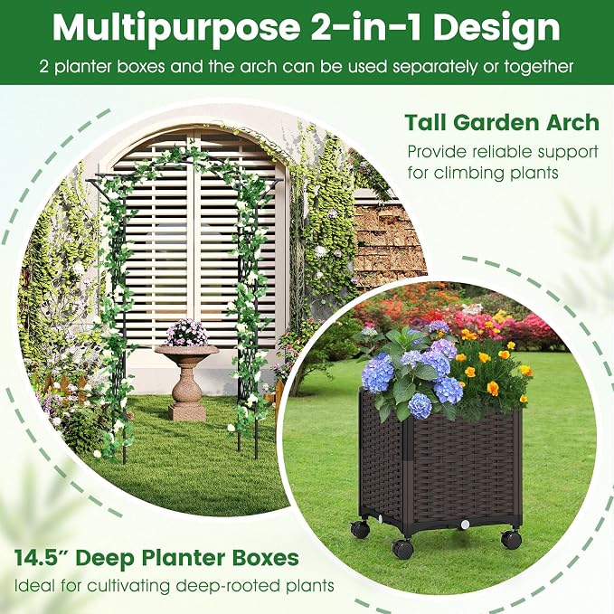 Giantex 8.2 FT Garden Arch Trellis w/ 2 Self-Watering Planter Boxes, Metal - Image 4