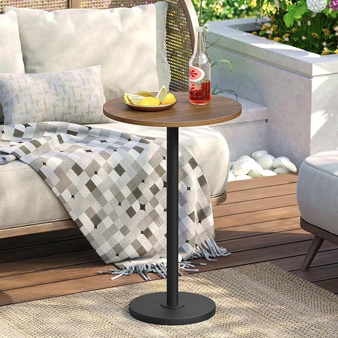 Round Side End Table for Small Spaces, Pedestal Style Martini Drink Side Table - Image 2