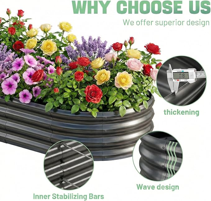AHEONLAR 3 Pack 6×3×1ft Galvanized Raised Garden Beds, Oval Durable Planter - Image 3