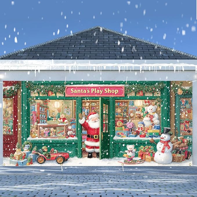 Santa’s Play Shop Garage Door Decorations 6x13FT, Christmas Store Banner - Image 2