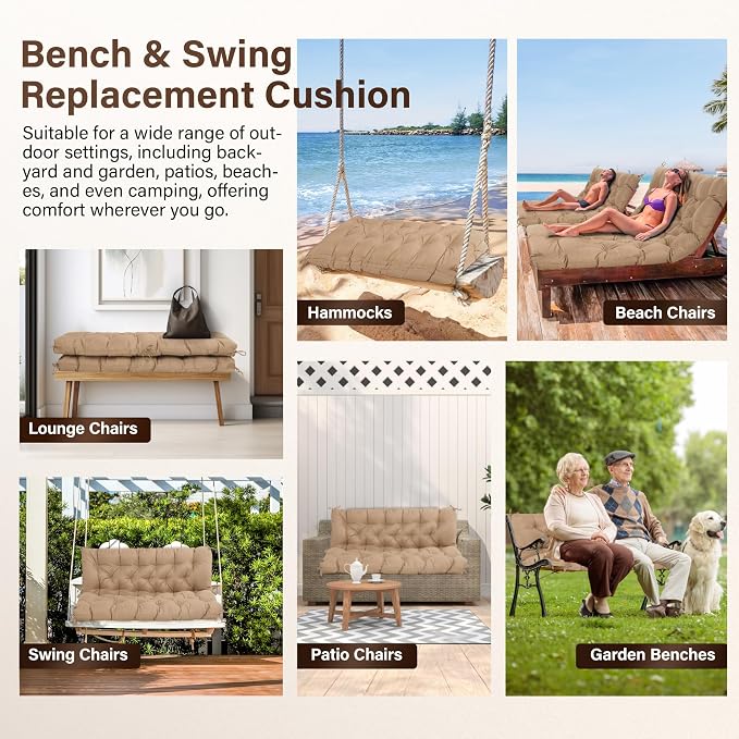 Waterproof Porch Swing Cushions 60 Inch, 2 3-Seater Replacement - Image 8