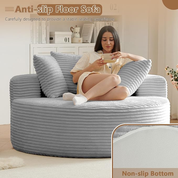 Oversized Round Chair Lounge Chaise Indoor, Upholstered Corduroy Deep Seat - Image 6