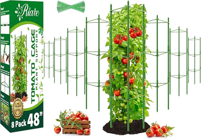 Riare 8 Pack 4 FT Tomato Cages for Garden- 48inches Heavy Duty Garden Stakes by Riare