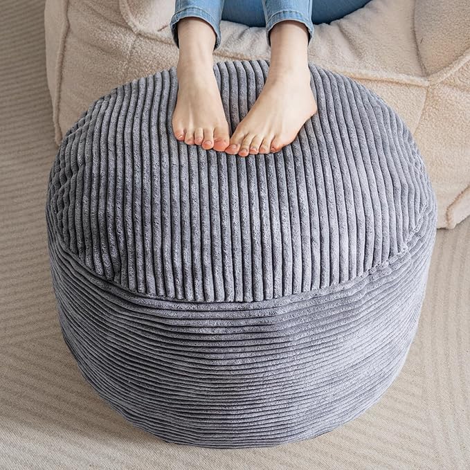 HIGOGOGO Round Stuffed Pouf Ottoman, Corduroy Poufs by HIGOGOGO