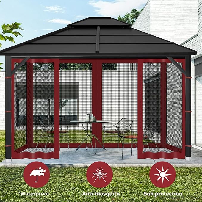 Gazebo Replacement Mosquito Netting Outdoor Universal Gazebo Canopy 4-Panels - Image 2