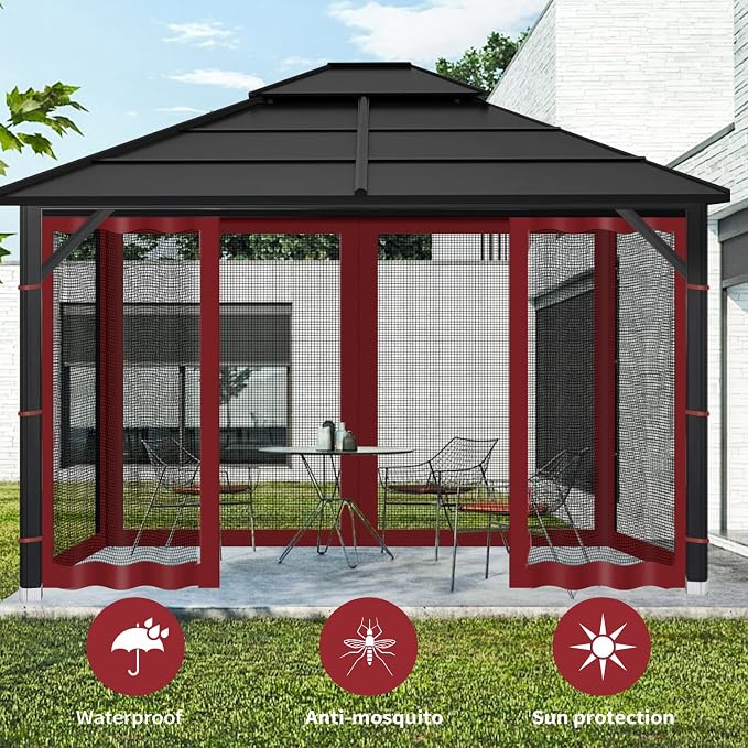 Gazebo Replacement Mosquito Netting Outdoor Universal Gazebo Canopy 4-Panels - Image 2