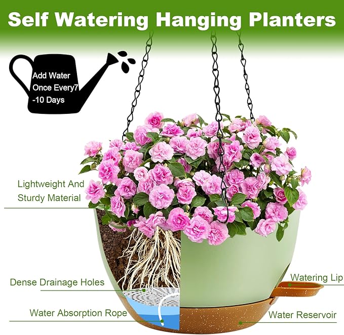 12 inch Hanging Planters for Indoor Plants, 2 Pack Self-Watering Hanging - Image 5
