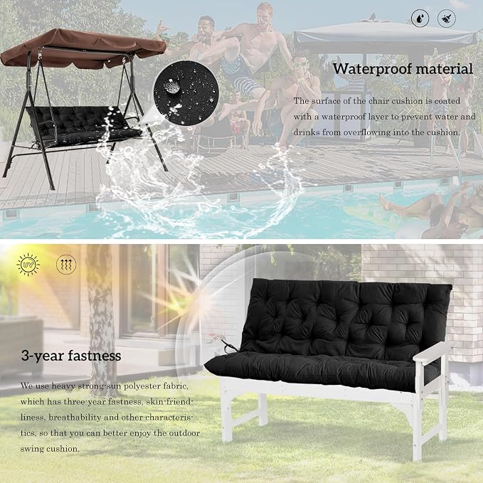 Outside Benches Cushion with Backrest, Thicken Waterproof Swing Cushions 2/3 - Image 6