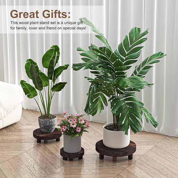 3 Pcs Wood Plant Stand Indoor Outdoor, Round Wood Riser - Image 8