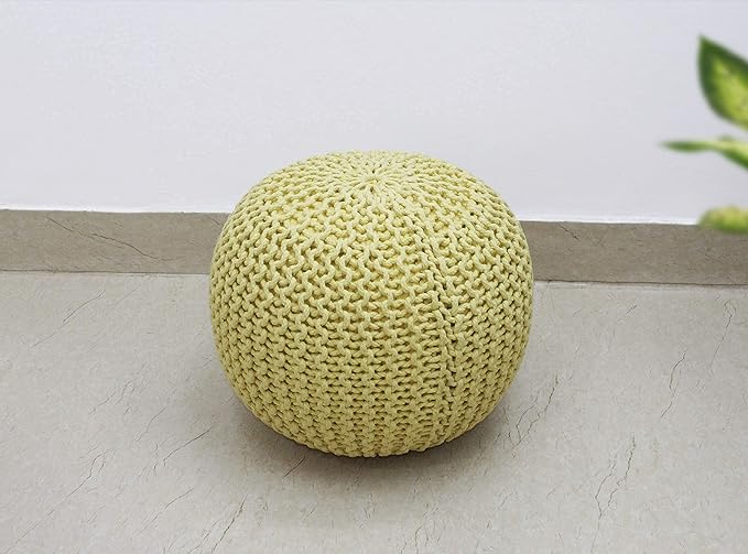 COTTON CRAFT - Hand Knitted Cable Style Dori Pouf - Yellow - Floor Ottoman - - Image 7