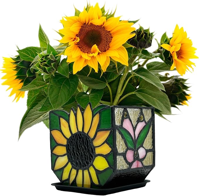 Stained Glass Sunflower Garden Planters, Indoor Plant Pots by Entlityful