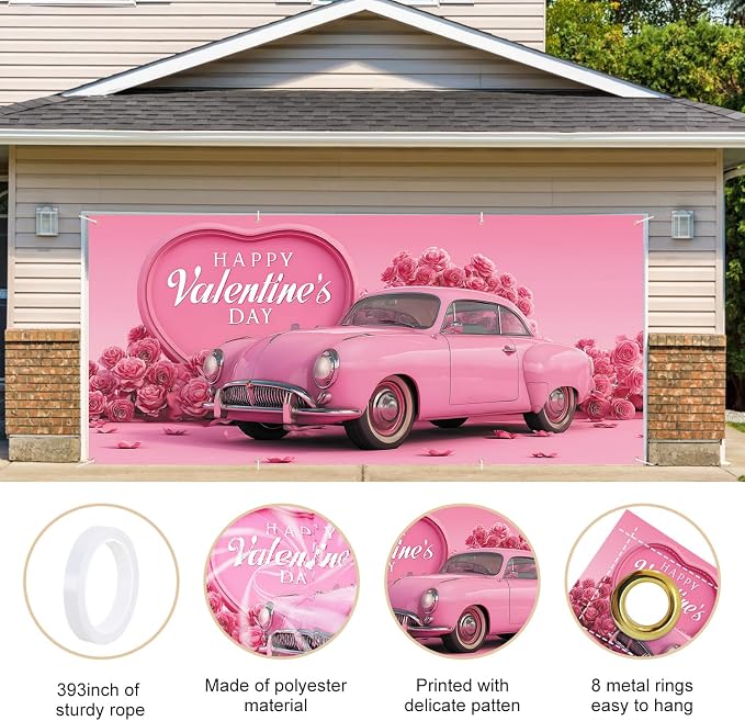 Valentine’s Day Garage Door Banner 6x13FT, Romantic Outdoor Decoration - Image 4
