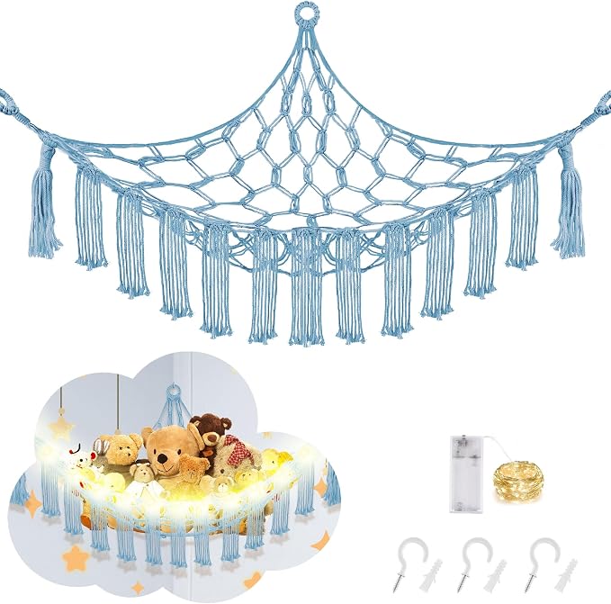 Stuffed Animal Hammock with LED Light, Large Stuffed Animals Storage Corner by CERETIA