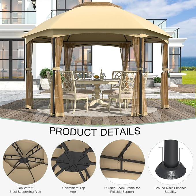 EROMMY Gazebos on Clearance 13 x 13 Ft 6 Sided, Outdoor Gazebo - Image 3