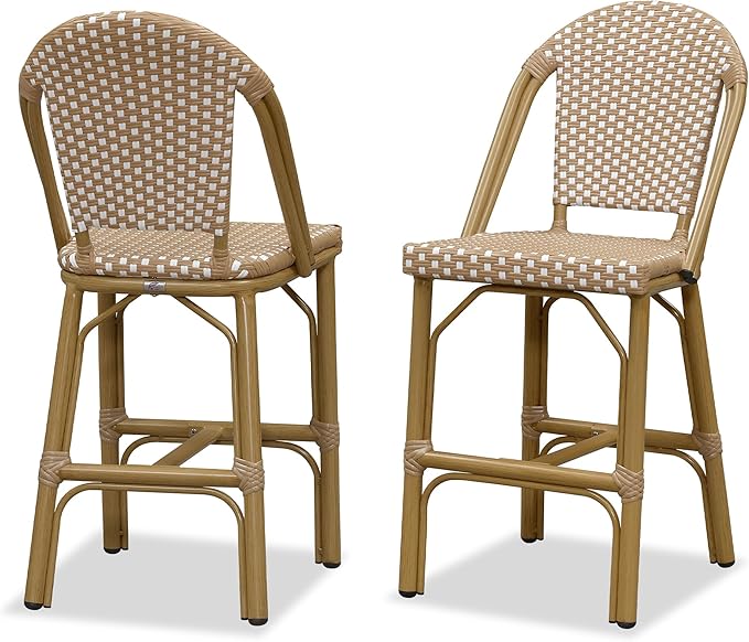 PURPLE LEAF French Counter Height Bar Stools Set of 2 Bamboo Print Finish by PURPLELEAF