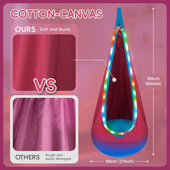 OUTREE Light Up Pod Swing for Kids, Hanging Swing Chair, Cotton Sensory Chair - Image 5