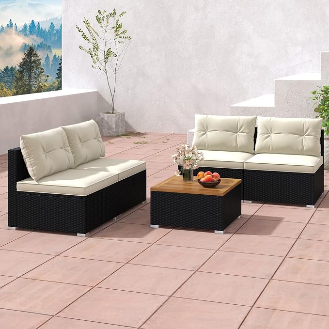 Tangkula 5 Piece Rattan Sofa Set, Patiojoy Outdoor Wicker Furniture Set - Image 2