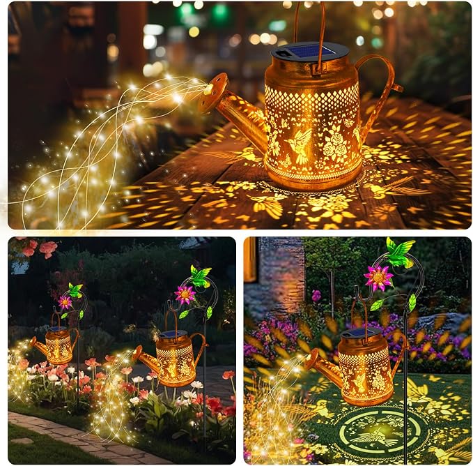 2 Pack Solar Lanterns Outdoor Waterproof, Hummingbird Watering Can Garden Decor - Image 5