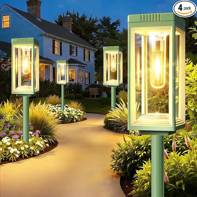 Bright Solar Pathway Lights Outdoor Waterproof, 4 Pack Upgraded Solar Lights by WdtPro