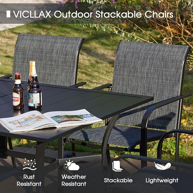 VICLLAX Patio Table and Chair Set of 10, All Weather Metal Round Outdoor Dining - Image 3