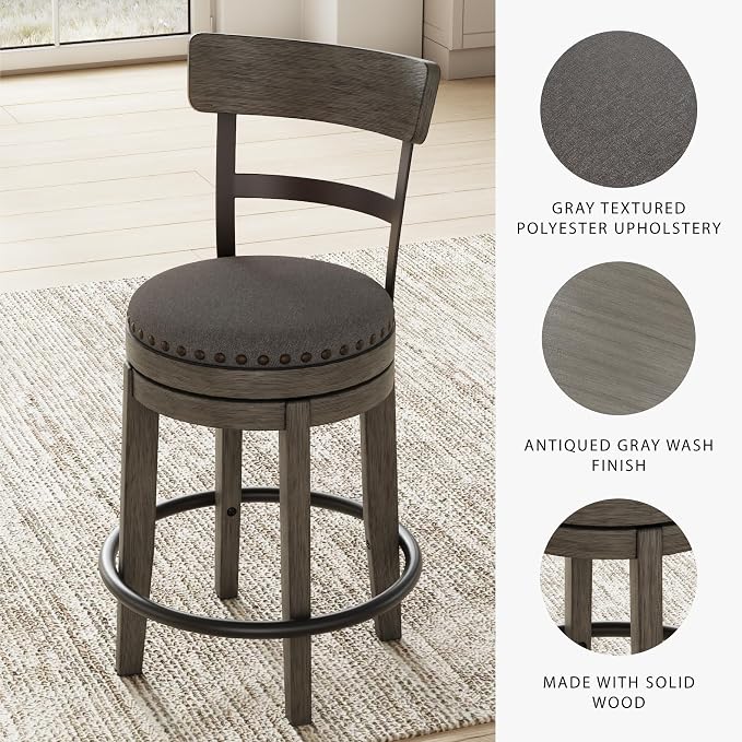 Signature Design by Ashley Caitbrook | Farmhouse Swivel 24" Counter Height - Image 4