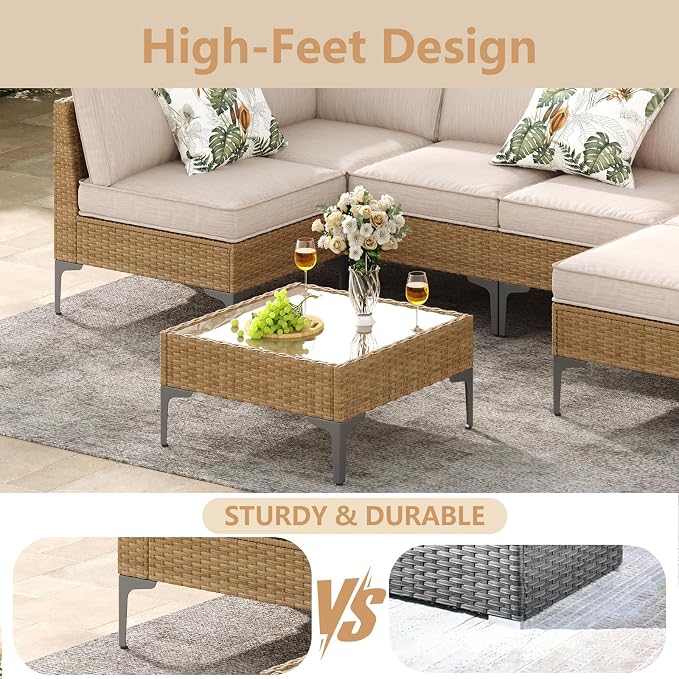 Jing's Villa 7-Piece Outdoor Patio Furniture Set, Ratten Conversation Sectional - Image 5