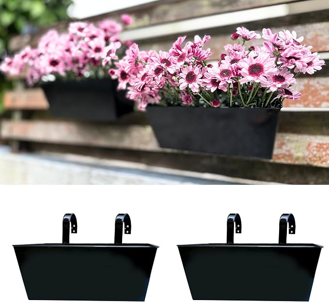 LaLaGreen Railing Hanging Planters Large Black Metal Strawberry Flower Pots by L%C3%A1L%C3%A1Green