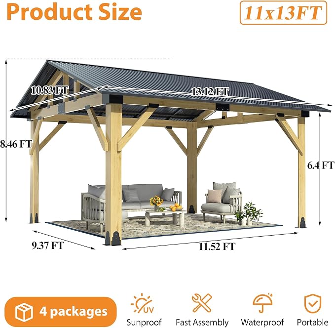 COVERONICS 11’x13’ Outdoor Wood Gazebo - Image 2