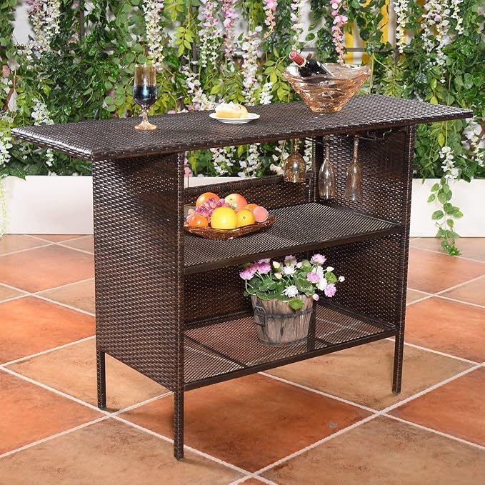 Outdoor Patio Rattan Bar Table, Wicker Bar Counter Table by Unknown