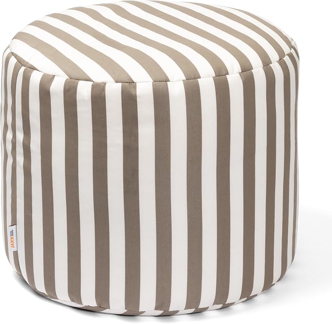 Jaxx Spring Indoor/Outdoor Bean Bag Pouf Ottoman, Taupe Stripes - Image 3