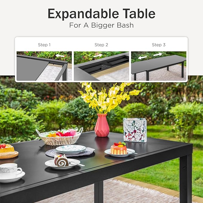 PHI VILLA Extra Large Expandable Patio Dining Table 99.2" × 35.5" Metal Outdoor - Image 6