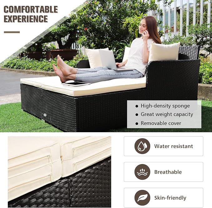 RELAX4LIFE Rattan Patio Outdoor Daybed, Wicker 2-Person Sunbed Loveseat - Image 7