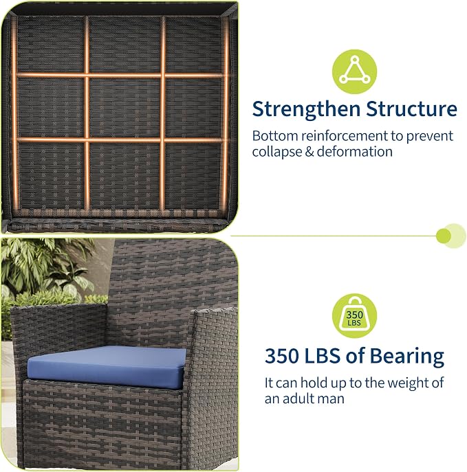 GAOMON 3-Piece Patio Furniture Set, Modern PE Rattan Conversation Set - Image 8