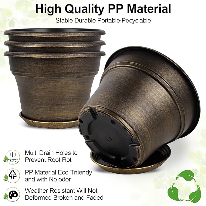 Plant Planters Pots Set of 4 Pack 10 Inch, Plastic Flower Pot - Image 5