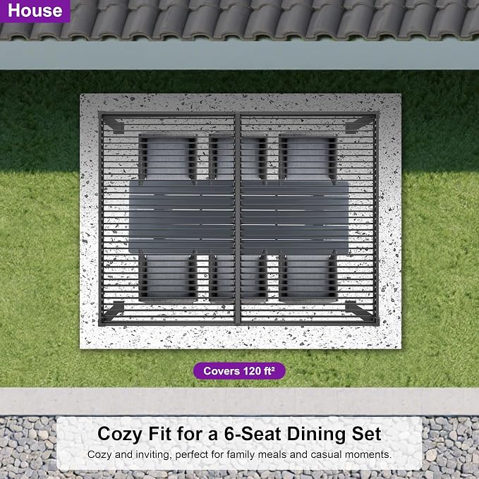 PURPLE LEAF Louvered Pergola w/Light 10' x 12' Aluminum Outdoor Pergola - Image 8