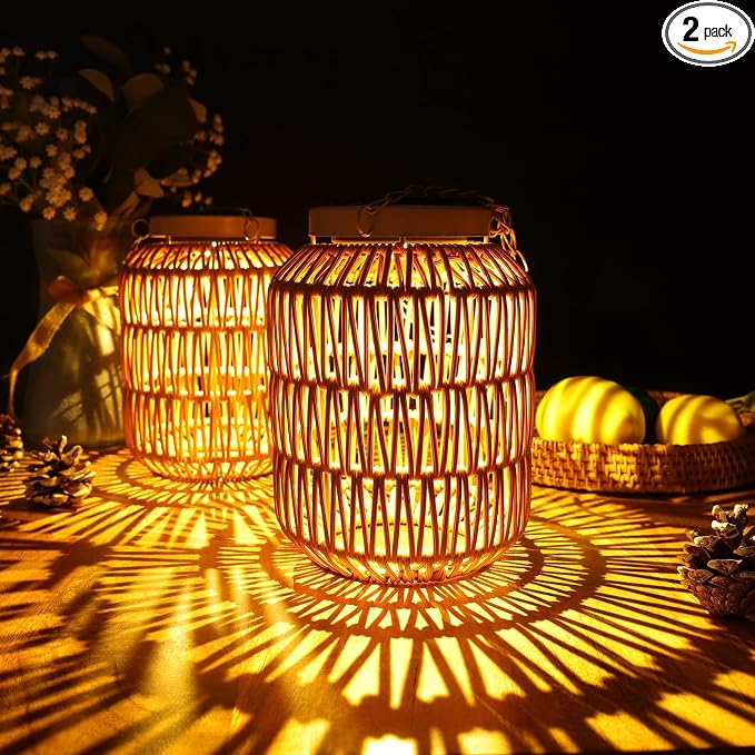 Solar Outdoor Lanterns Waterproof, Hanging Rattan Lantern Lights by ALLFORTUNE
