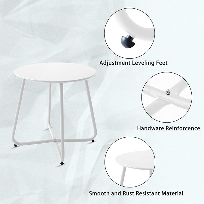 Patio Outdoor Side Table Waterproof Round Metal Steel Small Side Table Weather - Image 4