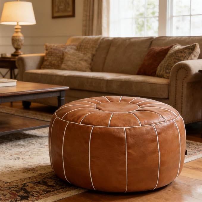 Thgonwid Unstuffed Moroccan Storage Pouf Foot Stool Ottoman Seat Handmade Faux - Image 10