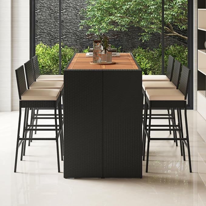 7 Piece Patio Wicker Bar Set, Rattan Bar Stools Set - Image 8