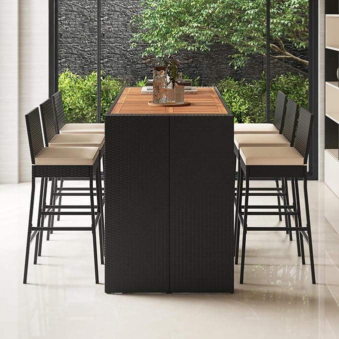 7-Piece Outdoor Wicker Bar Set, PE Rattan Bar Height Dining Set - Image 7