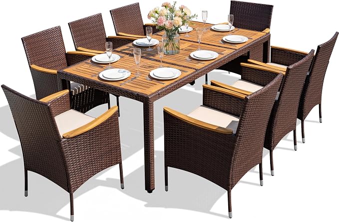 Devoko Outdoor Patio Dining Sets 9 Pieces Wicker Outdoor Dining Table and - Image 7