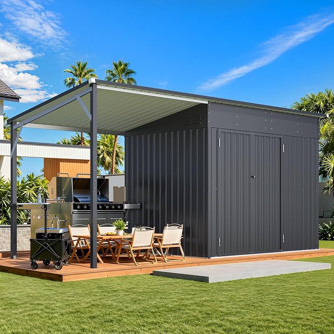 AECOJOY 14x6 Outdoor Open-Sided Metal Storage Shed, 6x8 Small 2-in-1 Tool Shed by AECOJOY
