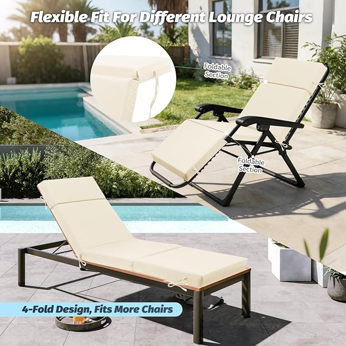 Outdoor Chaise Lounge Cushion 72" x 21" x 3", 4-Section Folding Patio Lounge - Image 6
