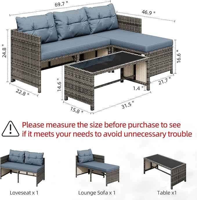 Shintenchi 3-Piece Outdoor Patio Furniture Sets, Wicker Patio Conversation Sets - Image 2