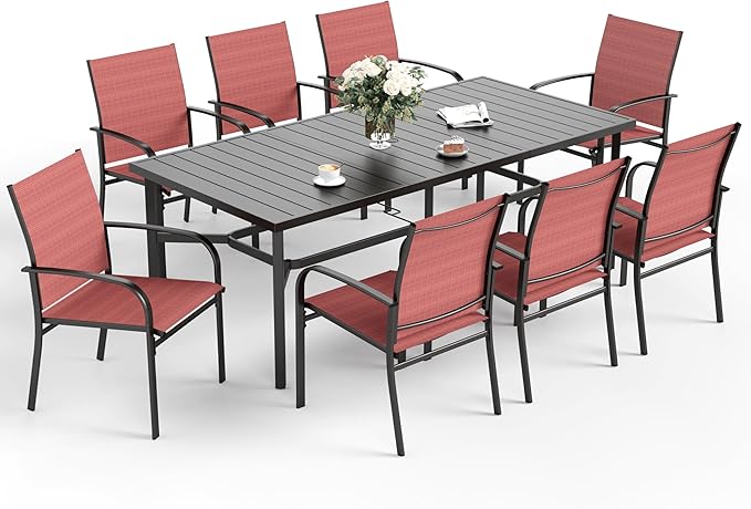 Patio Dining Set 9 PCS, 8 Stable Outdoor Dining Chairs - Image 8