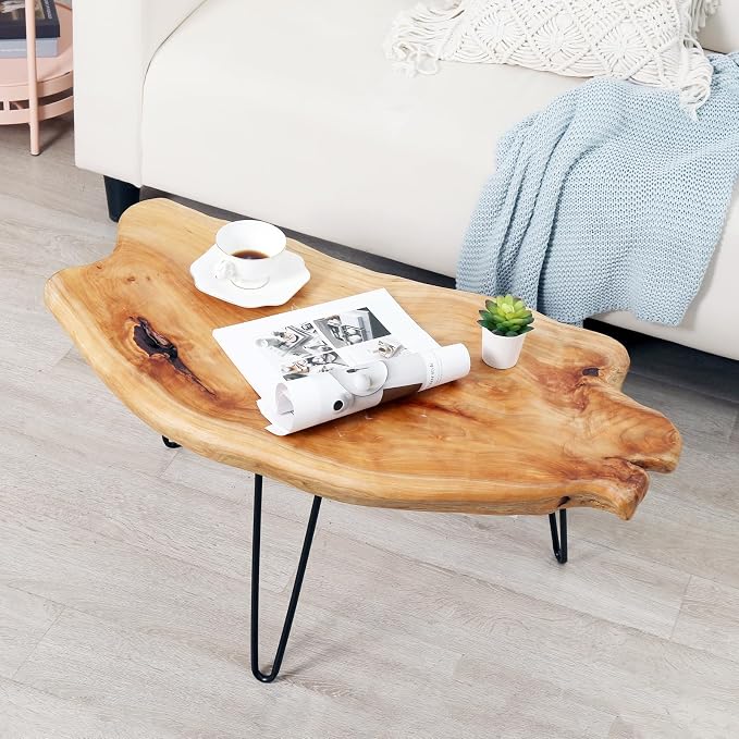 WELLAND Live Edge Cedar Wood Coffee Table Metal Hairpin Legs 32.5" W x 17" D x - Image 3