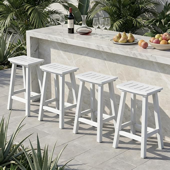 Outdoor Bar Stools Set of 4, 24 Inch All-Weather HDPE Counter Height Chairs - Image 6
