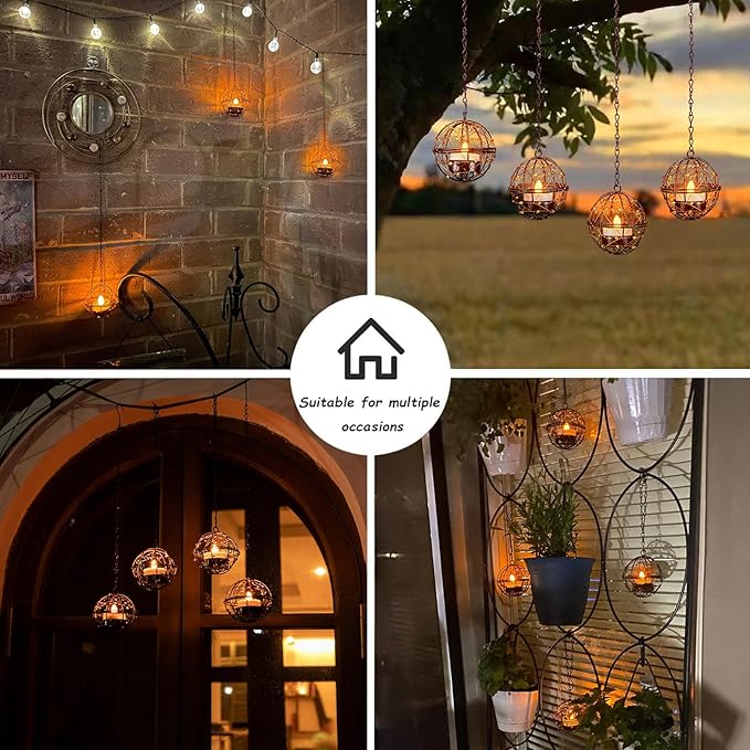 Outdoor Solar Hanging Lanterns Waterproof, Globe Hanging Candle Holder - Image 7