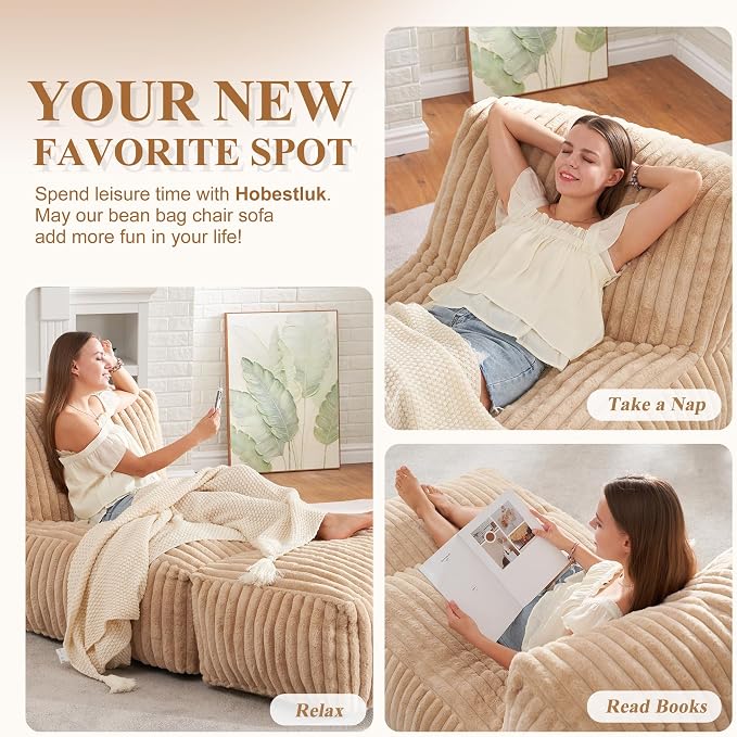 Hobestluk Big Bean Bag Lounger Chairs Large Beanbag Chair - Image 7